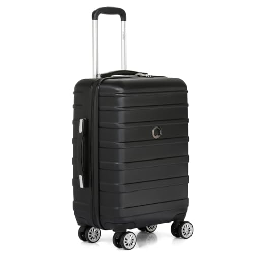 DELSEY PARIS Margot 55 cms Small Cabin Polycarbonate Hard Sided 8 Wheels Spinner Suitcase/Trolley Bag for Travel with TSA Lock- Black