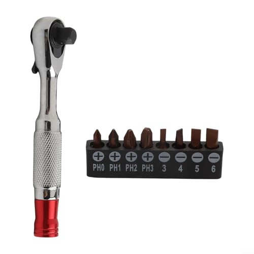 Yuanpgky Llave de trinquete de 1/4 pulgadas con 8 puntas para destornillador Torx hexagonal y cruz, diseño de doble cabeza con construcción de metal antioxidante y mango de goma antideslizante (PH+SL)