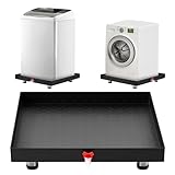 GarveeTech 2025 NEW Heavy-Duty Carbon Steel Washing Machine Pan with Connector & Hole - 27 in x 25 in × 2 in Rust-Free Water, with 4 Anti-Vibration Feet, Protects Floor From Water Damage Protection