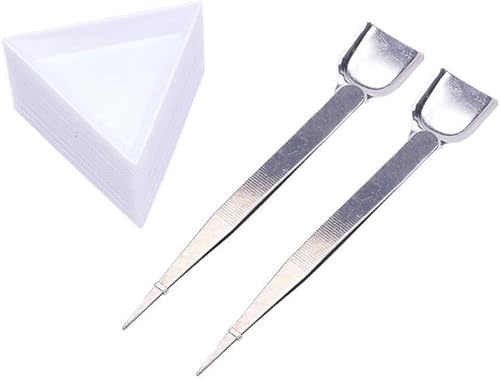 Image of 20 Pcs Plastic Triangle Bead Sorting Trays Diamond Rhinestone Plates and 2 Pcs Stainless Steel Handy Tweezer with Scoop Beading Mats, Trays and Boards, Beading and Jewelry Making
