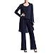 Zongqiven Women's Mother of The Bride Pant Suits 3 Pieces Chiffon Outfit Sets for Wedding Guest Evening Party Gowns Navy Blue