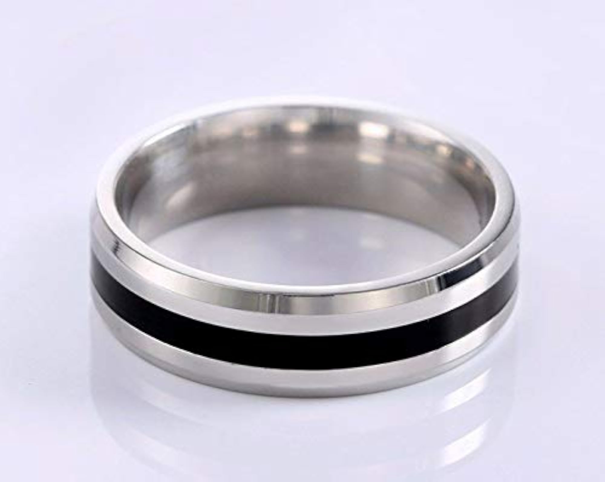 Men's Silver & Black Circle Metal Ring, US9