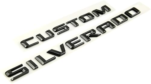 Image of 2pcs Replacement for 2019-2023 Silverado Custom Rear Tailaget Letter Emblem Badge 3D Decal Nameplate (Gloss Black)