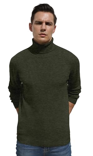 Pull a col roule homme vert armee en maille chaude pour l'hiver