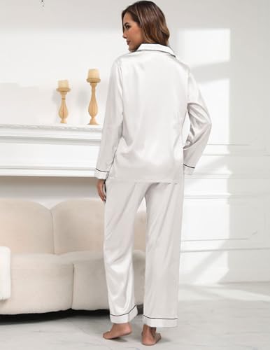 Image of UMBY Silk Satin Pajamas for Women Set 2 Piece Silk Pjs Long Sleeve Top Cozy Sleepwear Silky Pajamas