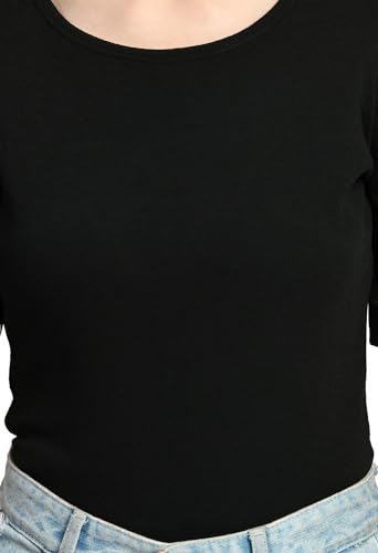 Image of IUGA Plain Round Neck Cotton Knit Regular Top for Women (115 Black)