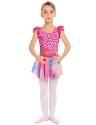 Image of Arshiner Girls Ruffle Sleeve Ballet Dance Dress Tutu Skirted Leotard