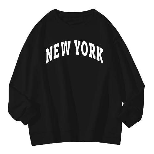 Men's Letter Graphic Print Pullover Crewneck New York Sweatshirt Casual Long Sleeve Tops Oversized Streetwear3