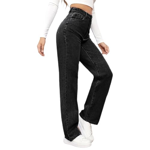 Womens Wide Leg Jeans Plus Size Loose Denim Pants High Waisted Trouser Jeans for Women Straight Leg with Pockets