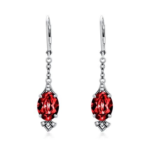 Vintage Garnet Red Earrings 925 Sterling Silver Retro Antique Looking