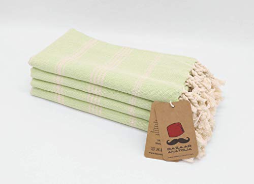Bazaar Anatolia Turkish Hand Towel Set Of 4 Peshtemal Towel 100% Cotton 45X20 Light Weight Thin Quick Dry Hand Hair Gym Face Bath Tea Kitchen Dishcloth Set Decorative Bathroom Towel (Green) #TOP2