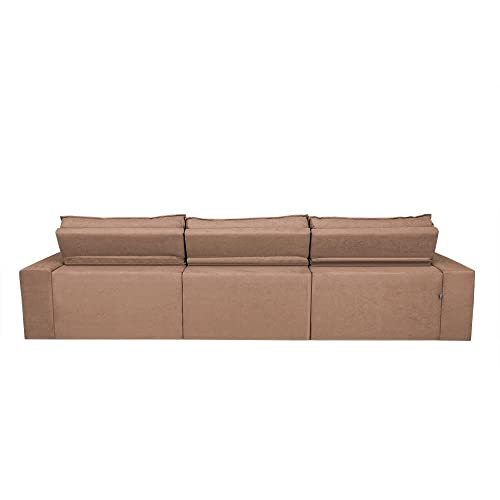 Sofá Cairo 4,12m Retrátil, Reclinável com Molas no Assento e 6 Almofadas Tecido Suede Castor - Cama