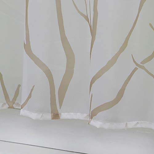 Heichkell Voile Transparent Panel Curtain Modern Loops Short Curtain Printed Tree Branches Kitchen Curtain White #2 H x W 60 x 120 cm - Image 4
