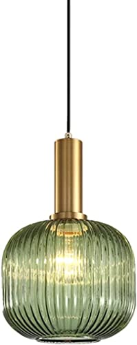 Suspension citrouille en verre nervuré vert luminaire moderne chic pour salon