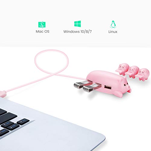 Cute Usb Hub, Joyreken Pink Mom Pig Usb Hub With 3 Piglet Decoration Lids, Great Gifts For Pig Lovers Cute Pig Stuff Pig Decorations Animal Hub Pink Computer Accessories #TOP2