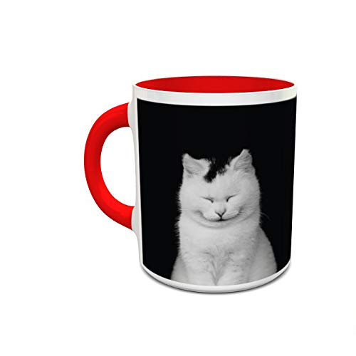 IMPRESS White and Red Ceramic Coffee Mug with Cute Cats Design