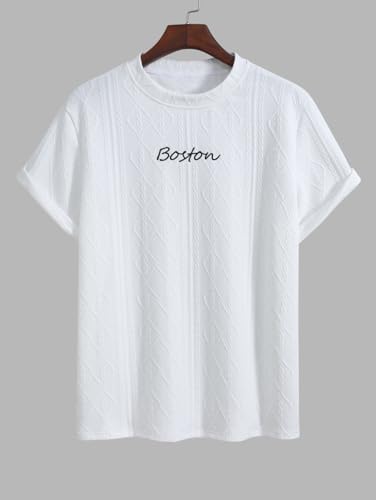 Image of Geometric Jacquard Textured Letter Embroidered Short Sleeves T-shirt Or Drawstring Shorts -Co-ord Available(T-Shirt White /L)