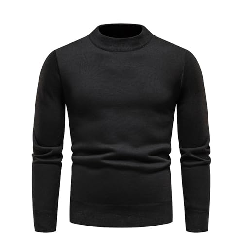 Men Sweater All-Match High Neck Slim Fit Knitted Top Trend Casual Temperament Solid Color Pullover Soft Comfortable Long Sleevedsweater D-Black L