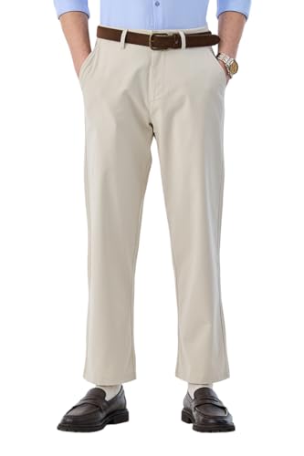 Image of SNITCH Men Casual Wear Chinos | Baggy Fit Wide-Leg Solid Trousers | Stretchable Cotton Blend Pants for Summer Outings