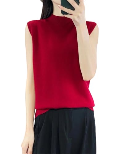 Chaleco de punto para mujer de lana merino pura con cuello alto
