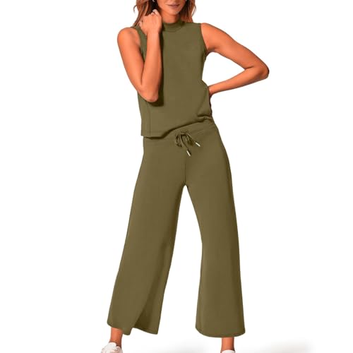 Two Piece Sets for Women Summer Outfits Lounge Set Tunic Tops Wide Leg Crop Pants Vacation Travel Outfit3