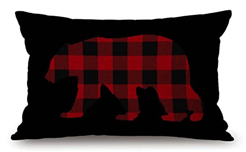 Solekla Red Buffalo Plaid Bear Farmhouse Pillow Covers 12x20 Inch,Home Decorative Throw Pillow Case Cushion Cover,Home