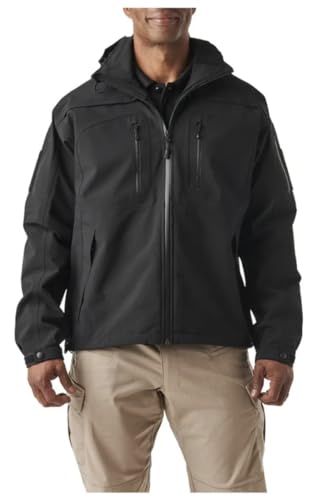 5.11 Tactical Sabre 2.0 Waterproof Jacket, Polyester Bonded Softshell, Detachable Hood, Black, Medium, Style 48112