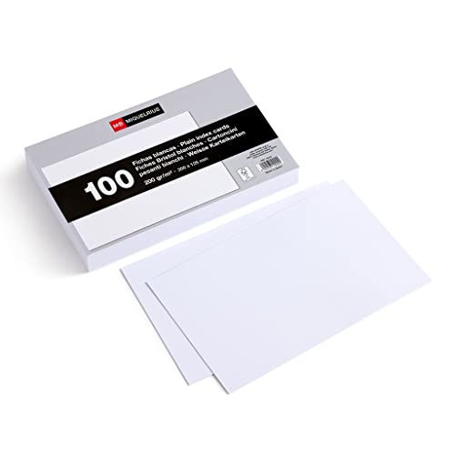 Miquelrius - Flashcards, cartões de estudo, 100 fichas lisas para notas, tamanho 200 x 125 mm, papel de cartão offset 200 g/m², material de escritório e escolar para o regresso à escola