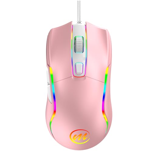 Image of memzuoix Wired Gaming Mouse with RGB - 6 Adjustable DPI up to 12800, 6 Buttons, 12 Lighting Modes, Ergonomic Design with Anti-Slip Rubber Wheel, 5.6ft Braided Cable for PC /Mac /Windows - Pink