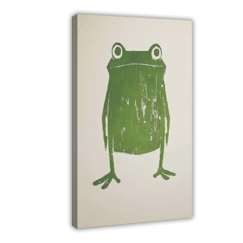 Toile grenouille verte japonaise rétro poster minimaliste de 61x91 cm pour salon et chambre