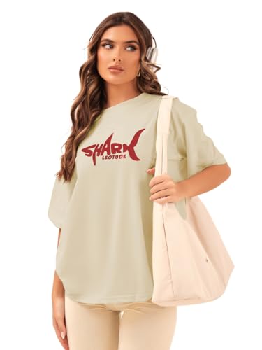 Image of LEOTUDE Cottonblend Oversized Half Sleeve Colorful Printed Combo T-Shirts for Women (Pack of 2)