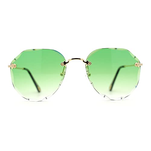 SA106 Flower Petal Beveled Lens Edge Rimless Lagre Round Sunglasses