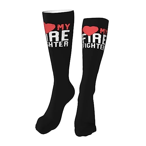 I Love My Fire Fighter Knee High Socks For Women Long Tube Socks Athletic Compression Socks Unisex High Socks Girls