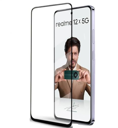 Image of DD SON Tempered Glass for Realme 12x / 12 / Realme 11 / Realme C65 / Narzo 70x | Screen Protector Full HD Quality Tempered Glass Anti-Scratch Edge to Edge Coverage with Installation Kit (Black)