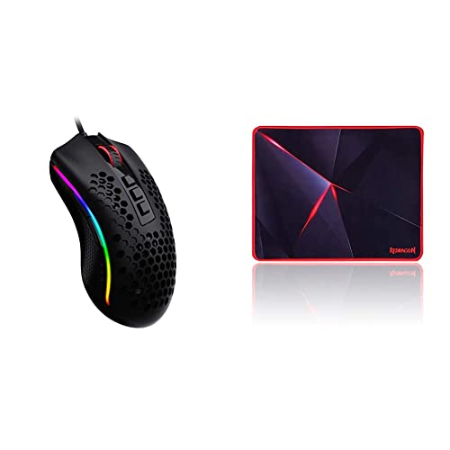 Image of Redragon M808 Storm Lightweight USB RGB Gaming Mouse, 85g Ultralight Honeycomb Shell - 12,400 DPI Optical Sensor & Capricorn P012 Gaming Mousepad with Stitched Edges