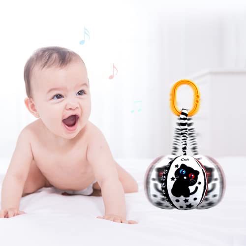 Kakiblin Baby Hanging Rattle Toys, 4 Pack Car Seat Stroller Toys Soft Squeaky Toys For Baby 0-6 Months Newborn Infant Car Bed Travel Activity, White And Black #TOP4