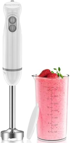 Bonsenkitchen Pürierstab mit 700 ml Messbecher, 1000 W Edelstahl-Stabmixer | 2 Geschwindigkeiten,abnehmbarer Mixfuß, Ergonomischer Griff, 4-Klingen-Messer, für Babynahrung, Suppen,