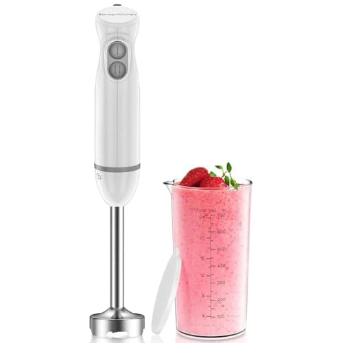 Bonsenkitchen 2-in-1 Pürierstab, 1000 W Edelstahl-Stabmixer, 2 Geschwindigkeiten, mit 700 ml Messbecher mit Deckel, für Babynahrung, Suppen, Smoothi