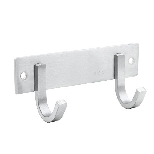 WEBI Solid SUS 304 Coat Bath Towel Hook Hanger Rail Bar, 2 Hooks, for Bedroom, Bathroom, Foyer, Hallway, Entryway, Great Home Office Storage & Organization, Brushed Finish, J-DBG02-2, 2 Pack - Thumbnail 5