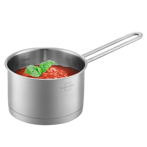 SILBERTHAL Stielkasserolle Induktion 16 cm - Edelstahl Kochtopf mit Stiel klein - 2l - Milchtopf - Für alle Herdarten