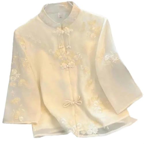Chemise en mousseline de soie chinoise brodée pour femme d'été