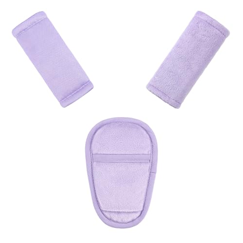 Image of SWESEN Baby Car Seat Strap Covers, 3 Piece Soft Car Seat Strap Shoulder Pads for Baby Girls Boys, Double-Sided Use carseat Straps Covers for Stroller, Car Seats, Pushchair, Purple
