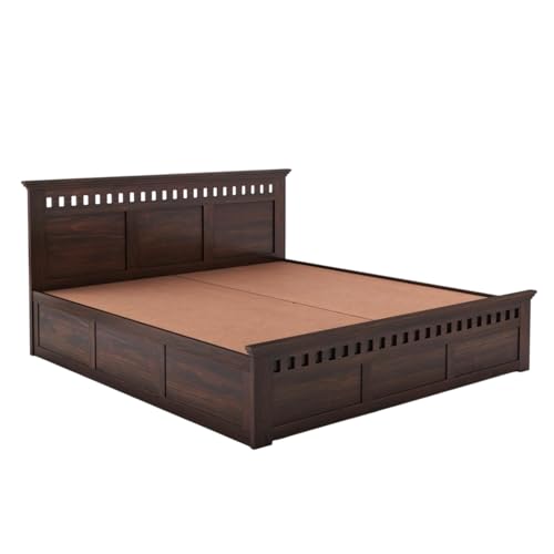 Image of Amazon Brand - Solimo Solid Sheesham Wood Kuber Queen Size Bed with Box Storage + 2 Bedside | Wooden Queen Size Cot Bed | Double Bed with 2 Bedside Furniture for Bedroom (Walnut Finish)
