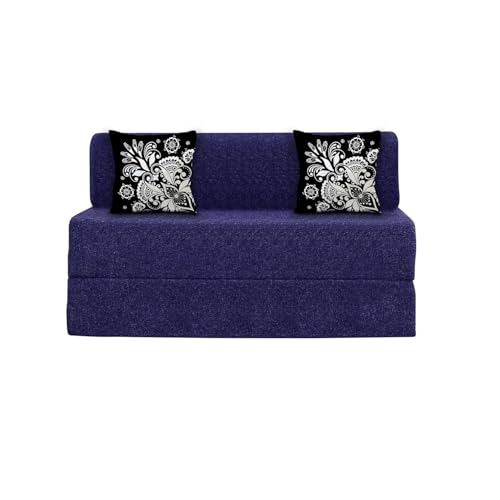 Image of Rosebell Two Seater Sofa Cum Bed | Jute Fabric Washable Cover | with Cushions Perfect for Guest | Purple-Color | 4' X 6' Feet