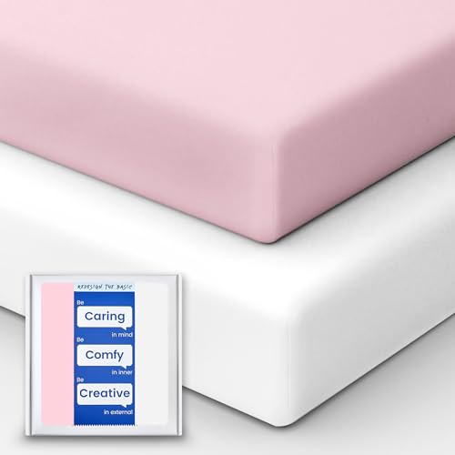 Image of TotBasic Premium Soft Fitted Crib Sheet Neutral, Cozy Baby Mattress Sheet, Durable Baby Bed Sheets for Crib 28''x52''x9'' Extra Deep Pocket (Pale Pink & White)
