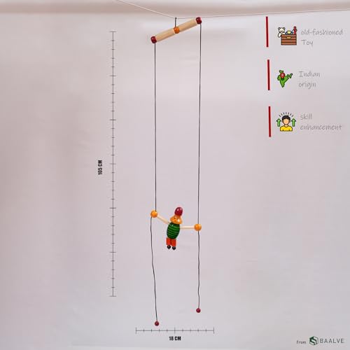 Image of Premium Wooden Hanging Monkey /Joker Toy for Kids (Age 3+) Eco-Friendly, Non-Toxic Multicolor Puppet Promotes Hand-Eye Coordination & Fine Motor Skills Skill-Building Wooden Toy.