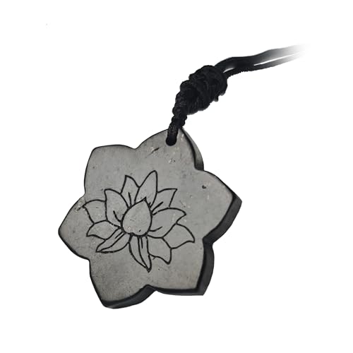 Natural Shungite Pendant Engraving Sacred Geometry with Lotus Design for Meditation and Energy Healing
