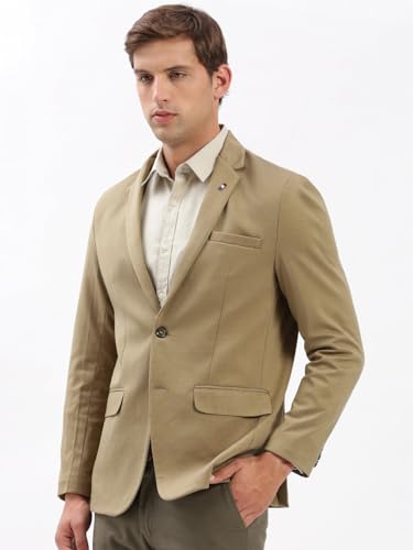 Image of SHOWOFFFF Men Solid Single Breasted Casual Blazer | Notched Lapel Full Sleeves Cotton Blazer for Mens | Slim Fit Regular Length Blazer for Men's