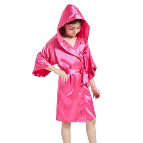 Baby Girls' One-Piece Set Summer Unisex Silk Satin Sleepwear Outfits Classic Hooded Robe Pajamas with Belt