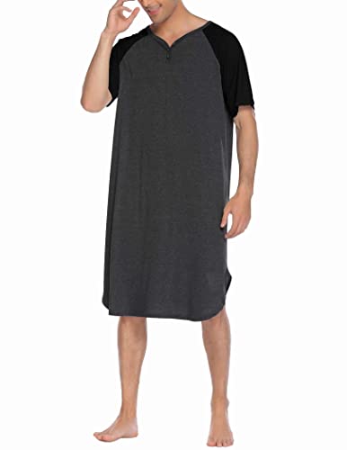 Image of Ekouaer Sleepwear Men's Nightshirt Short Sleeve Pajama Big & Tall Nightgown